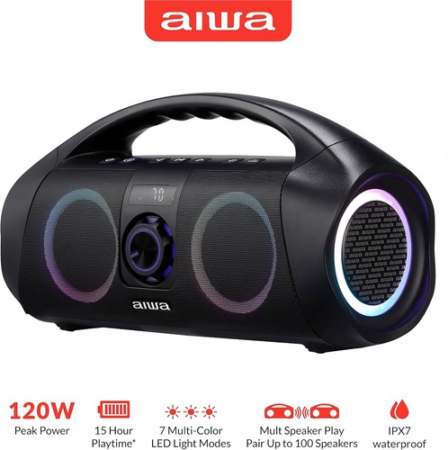 AIWA Portable Boombox - Waterproof Bluetooth Speaker, Rechargeable Wireless... - Picture 3 of 7