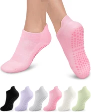 3/6 Pairs Grip Pilates Socks for Women, Non-Slip Yoga Athletic Socks for Barre B