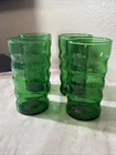 4 Vintage Anchor Hocking Emerald Green Tumblers Glasses Ribbed Whirly Twirly