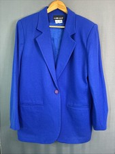 Vtg 80s Sag Harbor Pure New Wool Blazer Jacket Sz 14 Cobalt Blue Bold One-Button