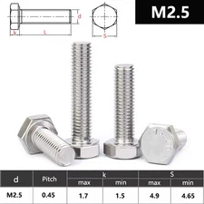 M2.5 SET SCREWS HEXAGON HEAD FULLY THREADED METRIC BOLTS A2 STAINLESS STEEL
