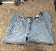 Hollister Women s High-Rise Vintage Straight Jeans Light Wash Blue Denim 11R