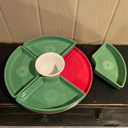 Fiesta Fiestaware Xmas Red Green White Omni Appetizer Relish Entertaining 6 pcs