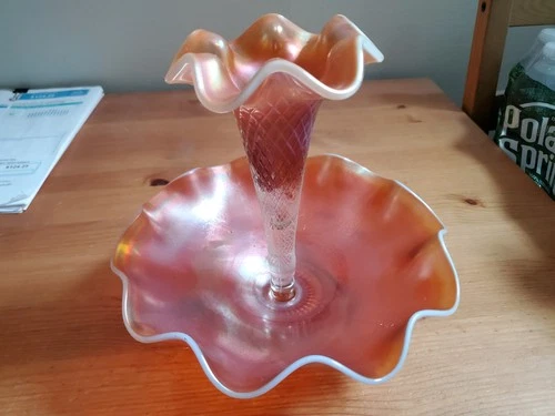 Carnival Glass DUGAN PEACH OPAL FISHNET EPERGNE
