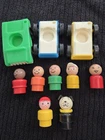 Vintage Fisher-Price Little People figures, 2 plastic, 5 wood bodies and 3 Cars