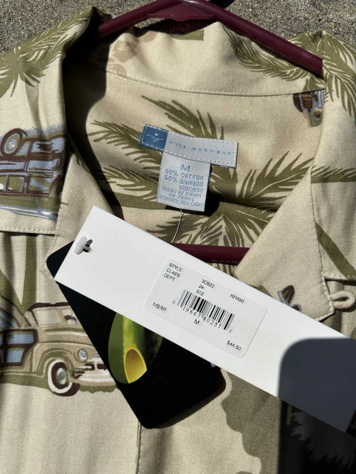 Camisa masculina Half Moon Bay com botões tamanho médio cáqui havaiana - estilo 3CB22 nova - Imagem 2 de 4