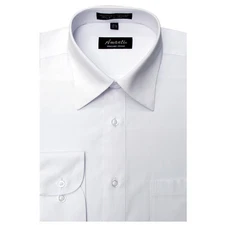 Mens Dress Shirt Plain White Modern Fit Wrinkle-Free Cotton Blend Amanti Spread