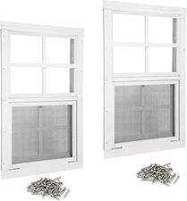 Shed Windows 2 Pack 14" W X 21" H Flush Mount White Window with Tempered Glass a