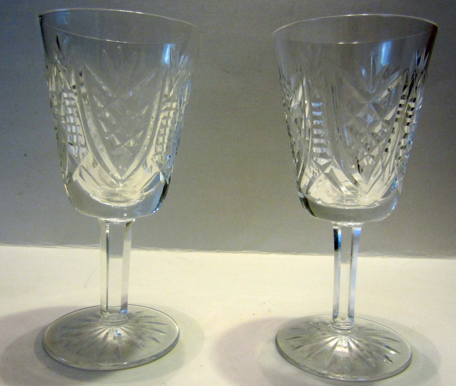 Pair Waterford Crystal Clare Pattern White Wine Goblets, 5 5/8" Tall, 2