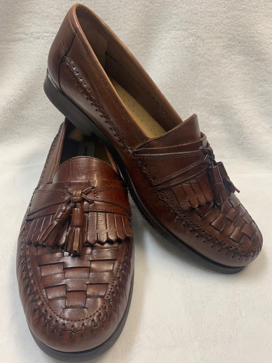 David Taylor Brown Woven Leather Kennedy Kiltie Tassel Slip 