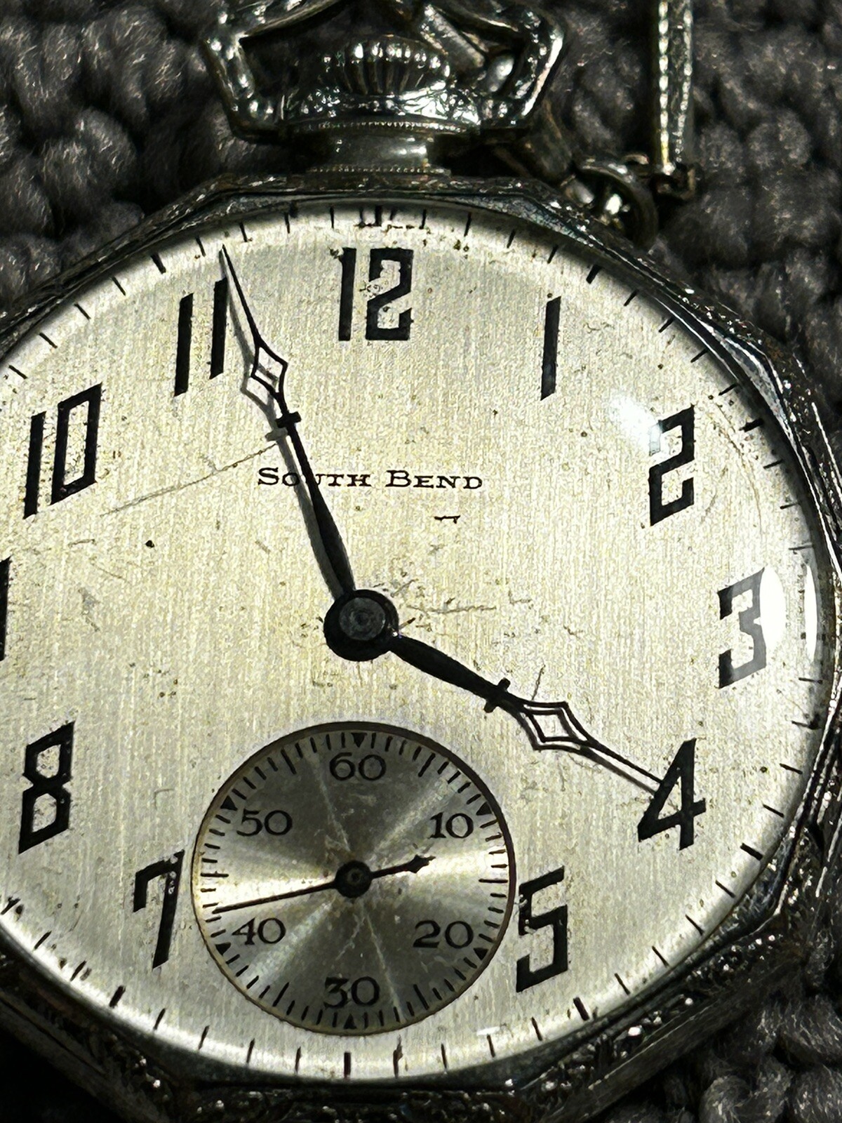 south bend pocket watch with knife 14k whitw gold filled runs