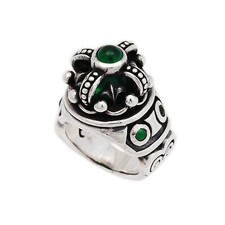 FLEUR DE LIS CROWN EMERALD GREEN 925 STERLING SILVER BIKER JEWELRY RING wa-r004G