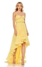 Mac Duggal Lemon Yellow Strapless Embellished High Low Ruffle Gown Size 20 $498