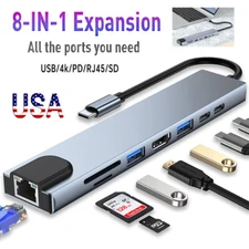 8 in 1 USB-C Hub Type C To USB 3.0 4K HDMI PD Adapter For iPhone Macbook Pro/Air