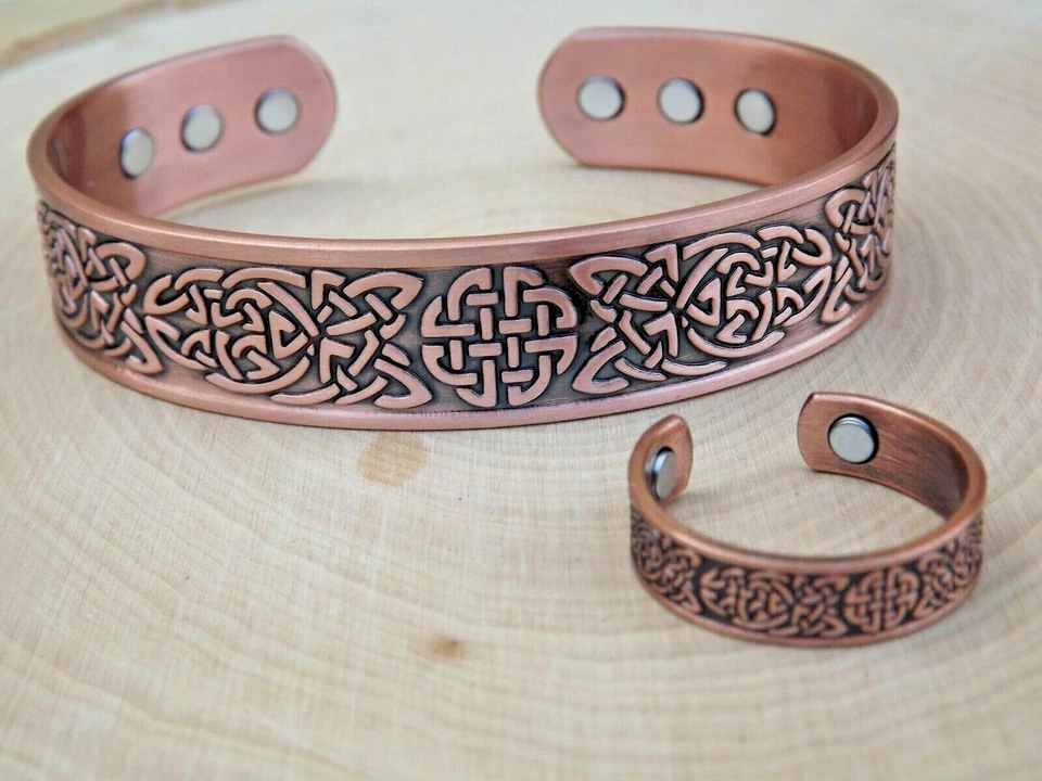 Juego de brazalete y anillo magnético de cobre macizo artritis para hombre anillo celta Foto 2 de 3