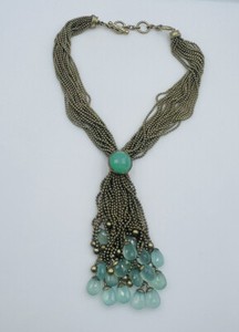 Authentic Vaubel Vintage Gold Plated Chalcedony Dangles Ball Chain Toggle Necklace