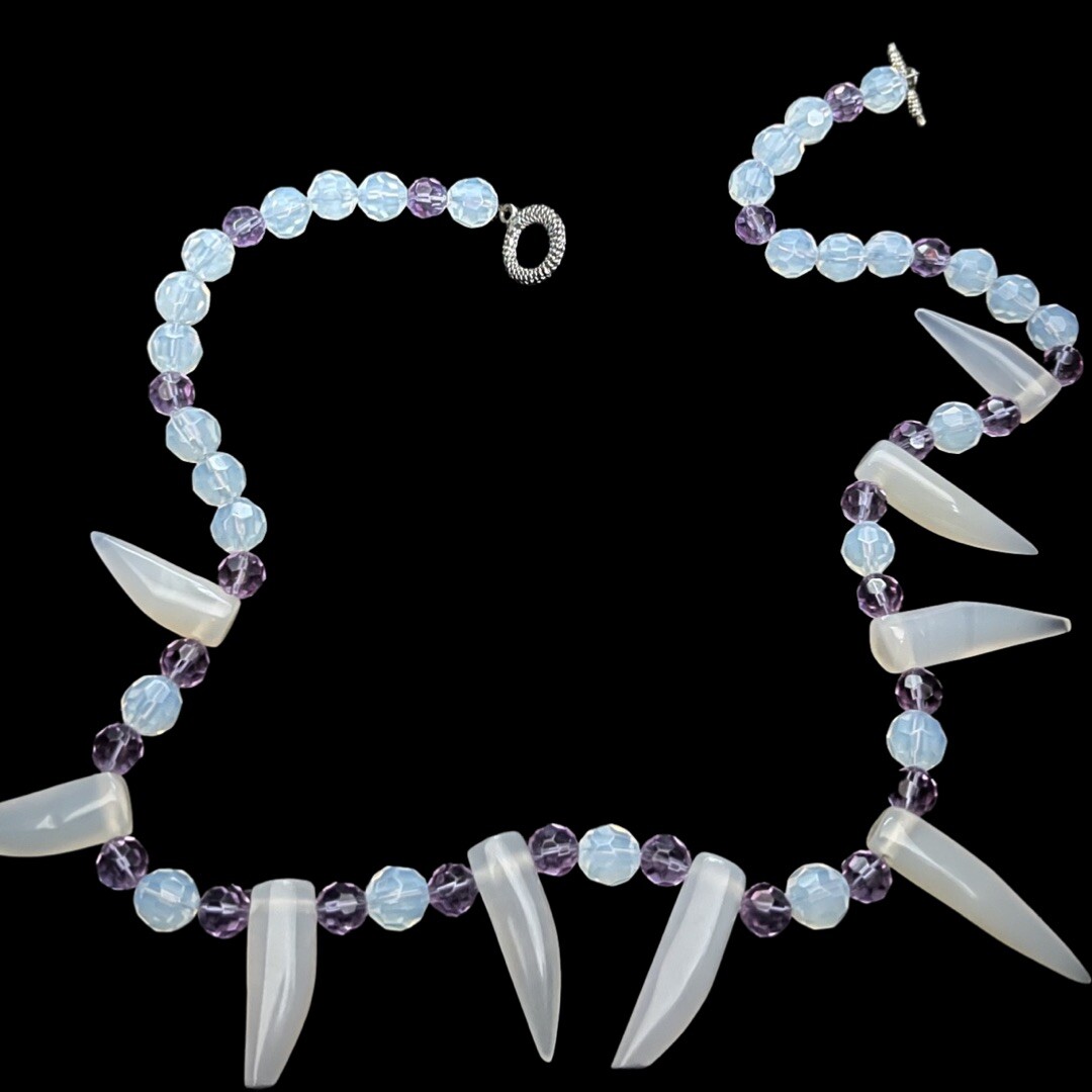 Faceted CRYSTAL Bead Quartz Statement Necklace 21… - image 1