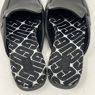 Ugg Leather Mules Black Janaya Slip On Shoes Logo Spell Out Womens