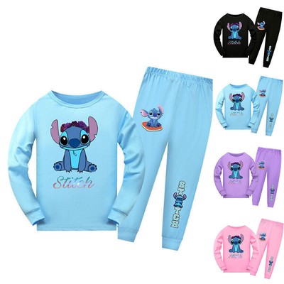 Kinder Mädchen Stitch Langarm Schlafanzug Nachtwäsche Pyjama Set Zweiteilig
