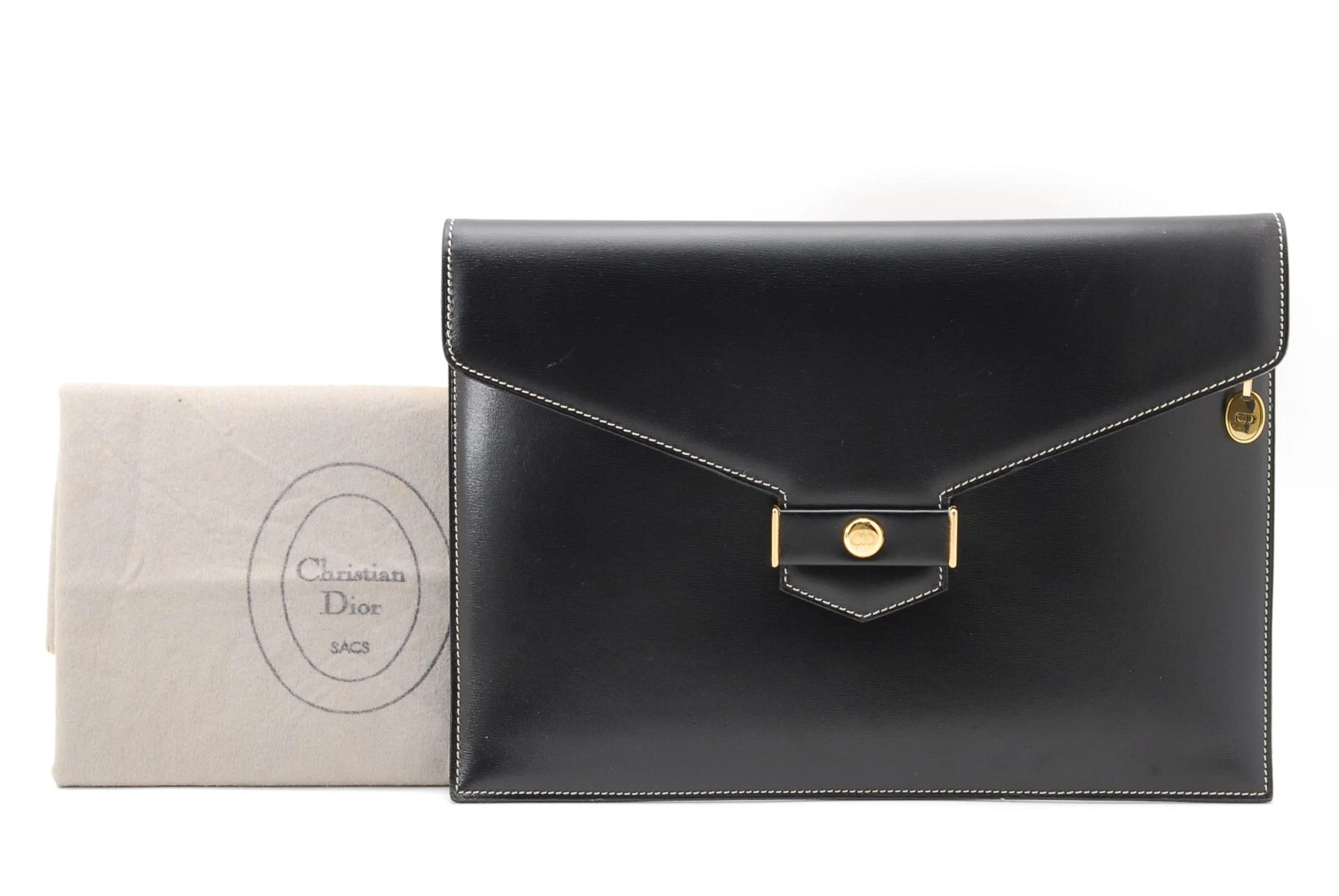 Sac pochette authentique logo DIOR/ChristianDior cuir noir A125