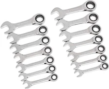 GearWrench 14 Pcs 12 Point Stubby Ratcheting SAE/Metric Combination Wrench Set