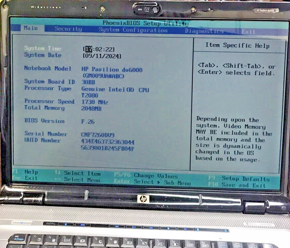 HP Pavilion dv6000 15"Laptop Genuine T2080 2GB 160GB HDD No OS Boots BIOS H2258 - Image 2 of 4