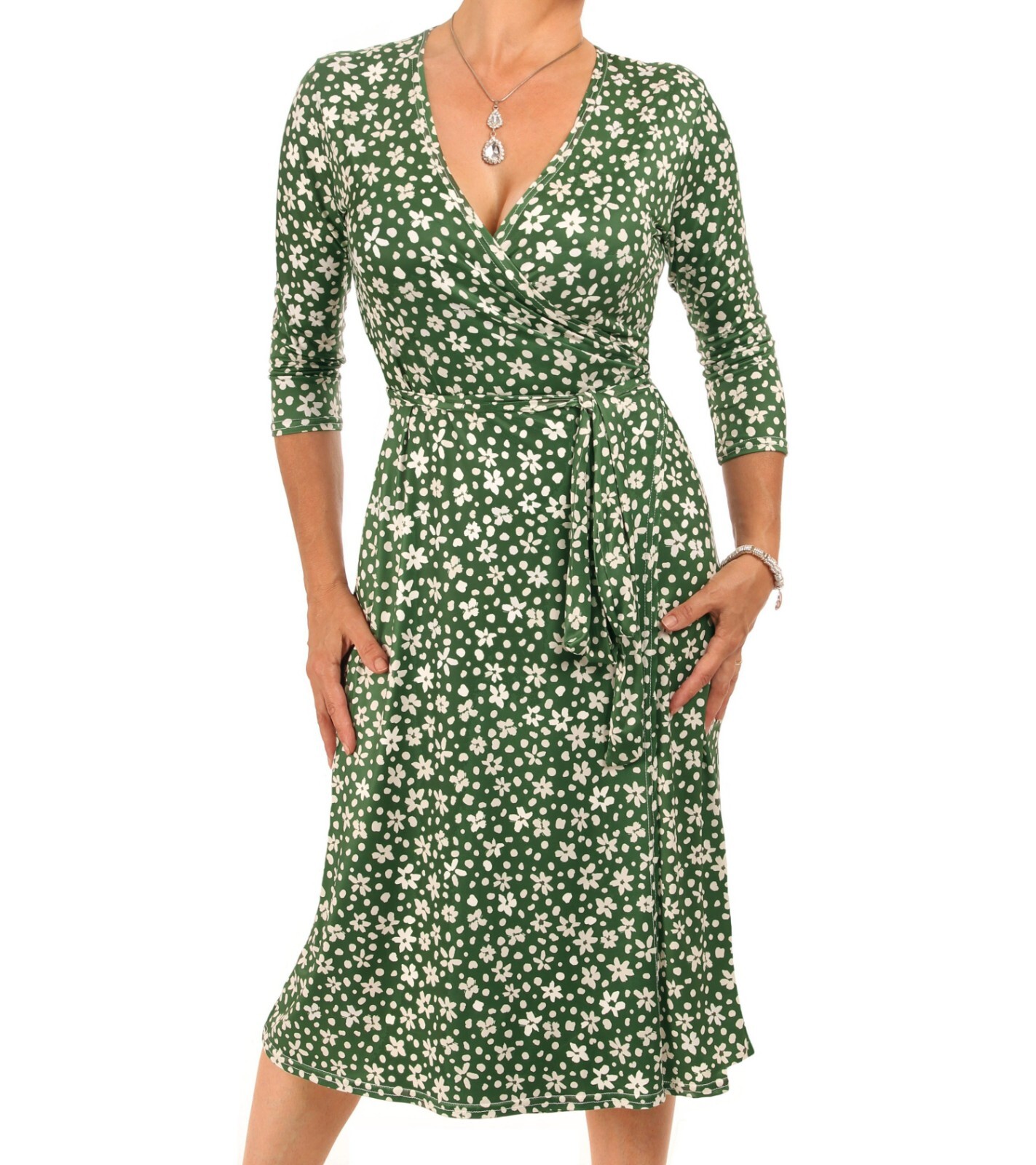 Nuevo Verde Estampado Floral Vestido