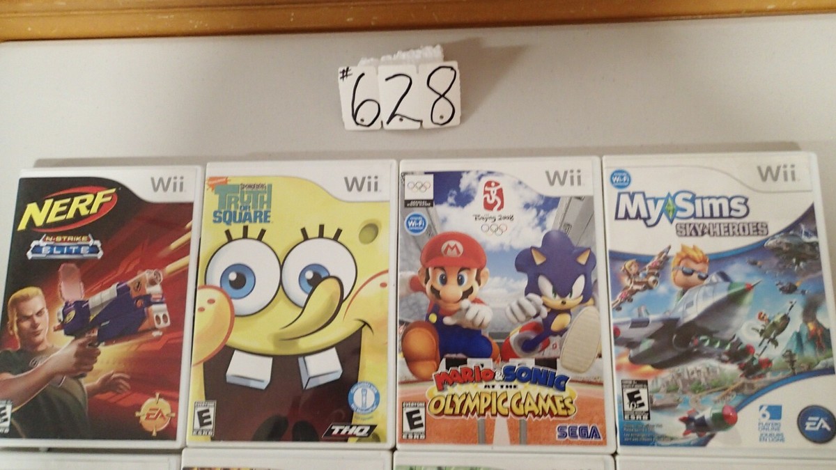 8- nintendo wii games, mario & sonic, bakugan my sims, sponge bob