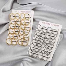 12pairs/set Stainless Steel Round Earrings Charms Closed Ear Buckle Hoop