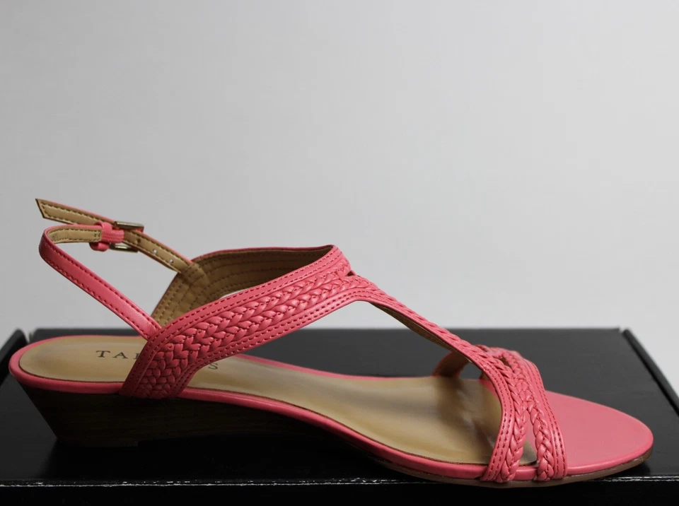 NEW Talbots Sun Kissed Sandal Braided Pink Leather Wedge Open Toe Slingback 7.5M - Image 2 of 4