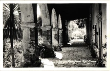 Mission San Juan Capistrano Covered Archway CA Real Photo RPPC Postcard 1930-40s