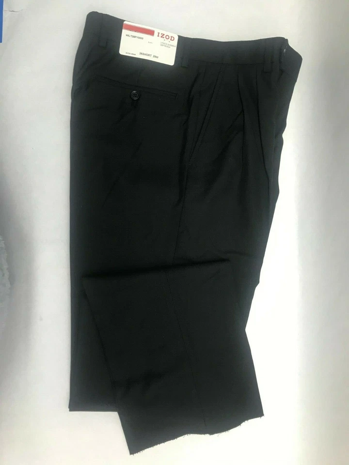 IZOD Dress Pants 29W Unhemmed Black Pleated Front - Image 2 of 4