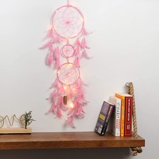Dream Catcher with LED Lights Pink Feathers Handmade Wall Hanging Home Decor