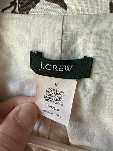 J Crew Floral Blazer/Jacket Womens Sz 0 100% Linen Brown/White - Picture 5 of 8