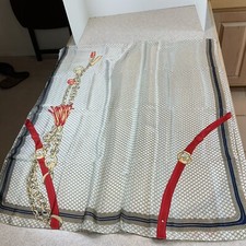 Vintage Viscose Silk Long Cream Strap  Chain Print Scarf Wrap Shawl Sarong