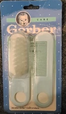Vintage NIP - 1991 GERBER - BLUE Baby BRUSH & Fine Tooth COMB 