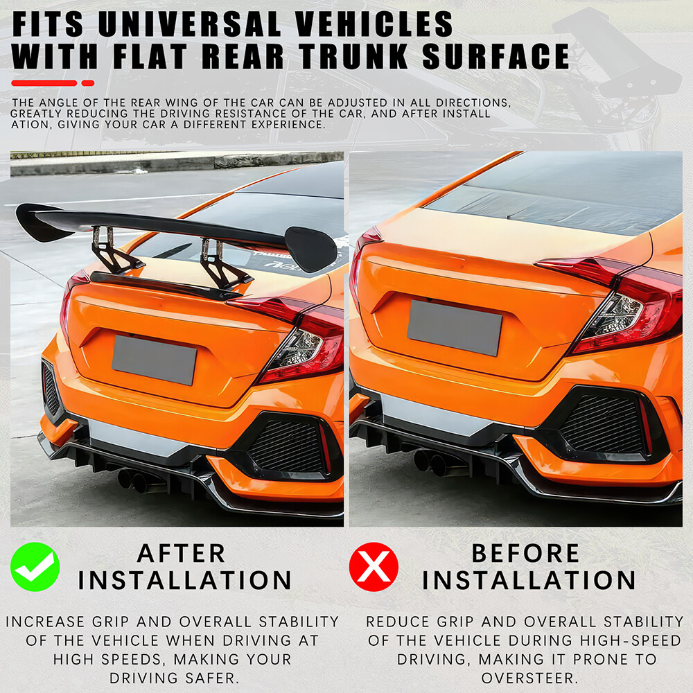 For Audi R8 2008-2023 46" Rear Trunk Spoiler Racing GT Style Wing High Stand
