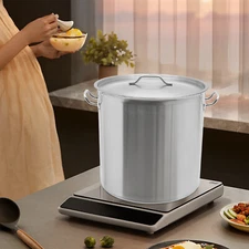 100 Qt. Heavy Duty Silver Stainless Steel Aluminum-clad Stock Pot With Lid Cover