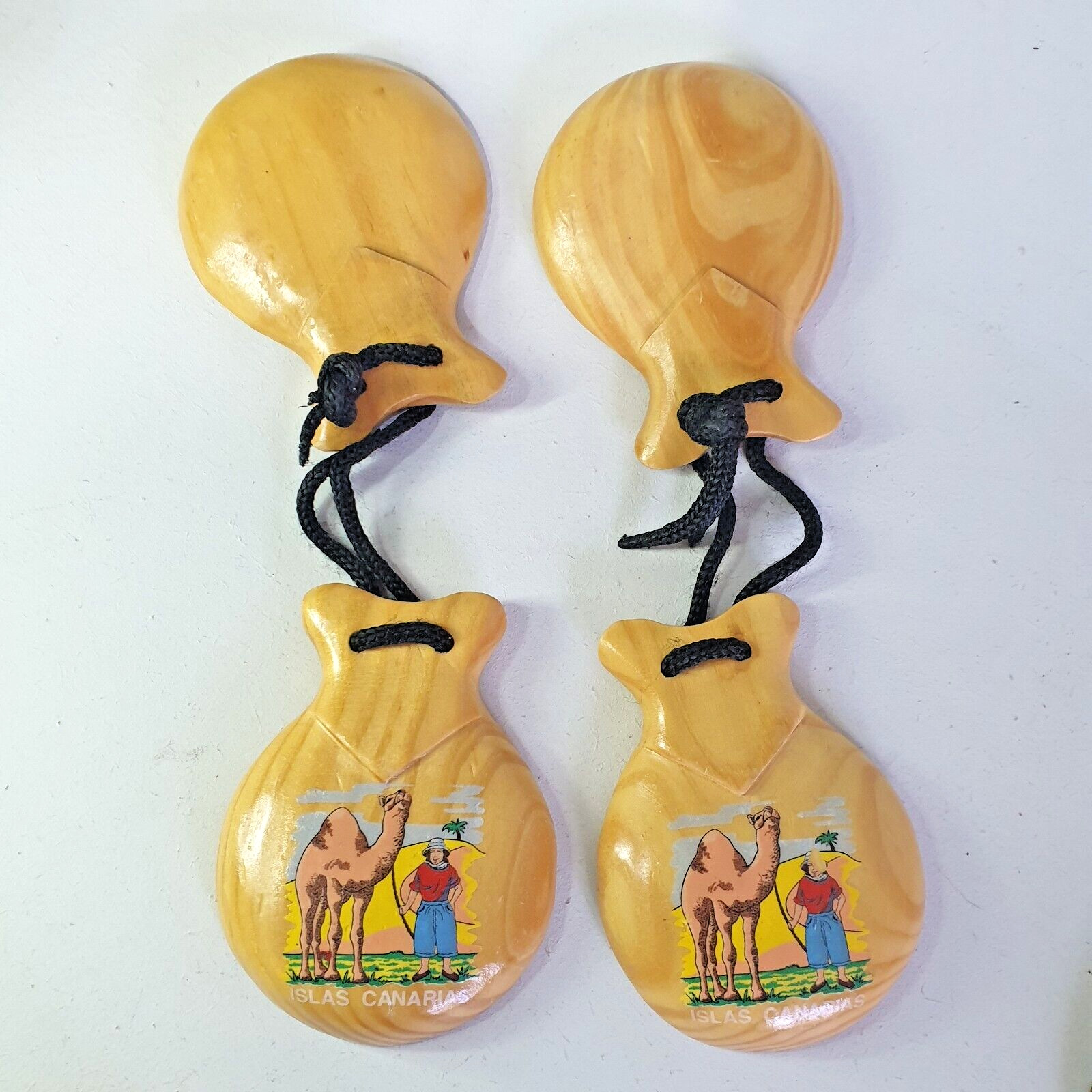 Castañuelas de madera españolas vintage Islas Canarias "Islas Canarias"