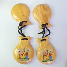 Vintage Spanish Wooden Castanets Canary Islands "Islas Canarias"