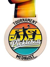 Pickleball Medal - Bronze - 3" Pickleball Medal Award with Multi-Color Ribbon
