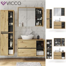 Set di mobili per il bagno 3 pezzi Mobile bagno Specchio Viola Rovere Vicco