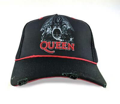 Queen Crest Distressed Peak Unisex schwarz Trucker Druckknopflasche Kappe verstärkt