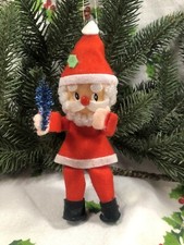 Vintage Christmas Santa Claus Ornament Flocked Face Wool Body Japan