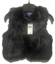 Polo Ralph Lauren Girls Black Faux Fur Vest Size 16 X-Large NWT