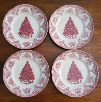 Johnson Bros Old Britain Castles Pink Xmas Tree 8  Salad/Lunch Plates X 4 NWT
