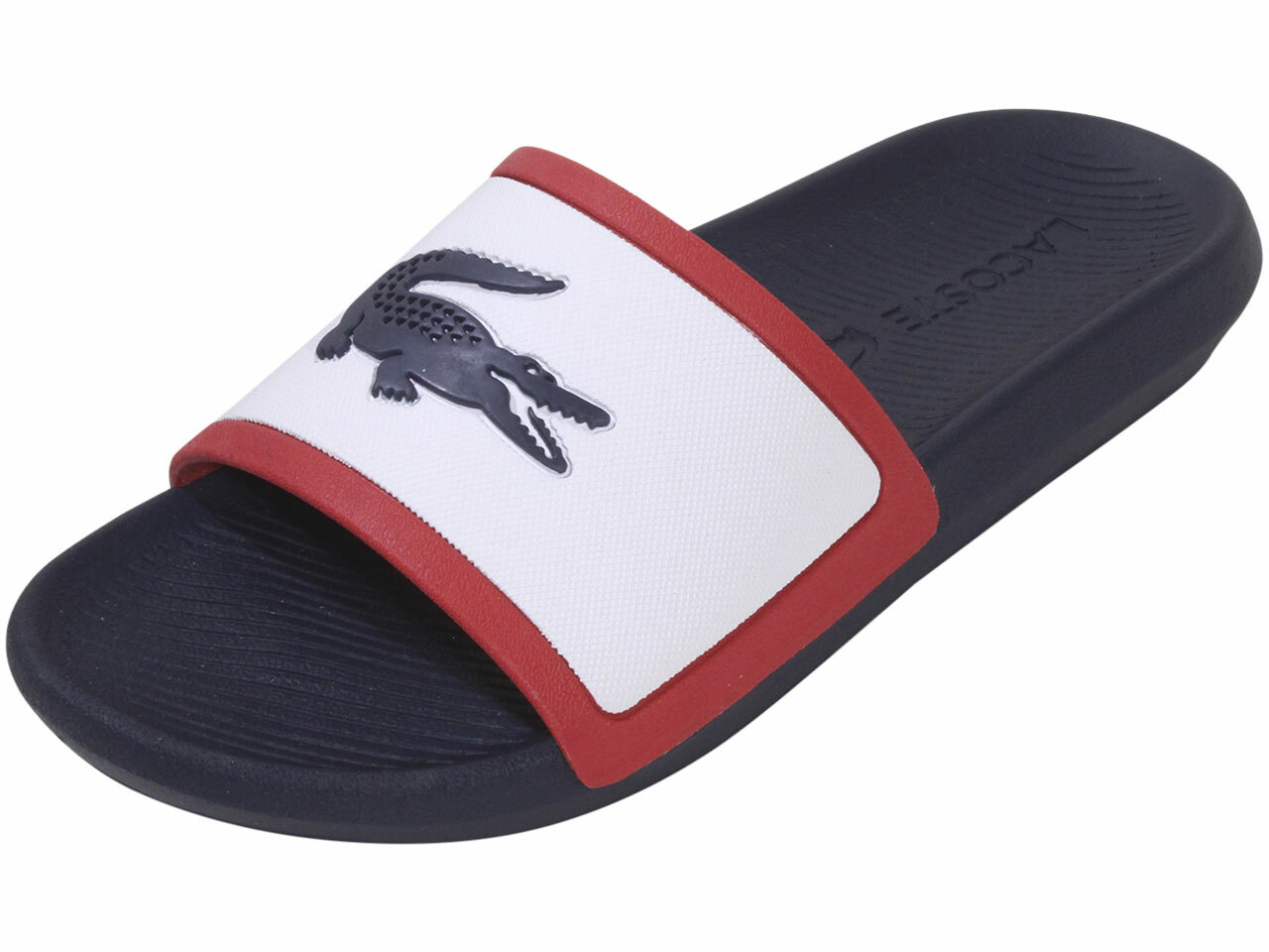 Lacoste Men's Croco Slide Tri 2 Sandals, White \\ Navy \\ Red,11 M US