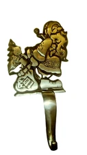 Santa w/ Toy Bag & Present's, Cast Iron & Pewter, Mantel / Shelf Stocking Hanger