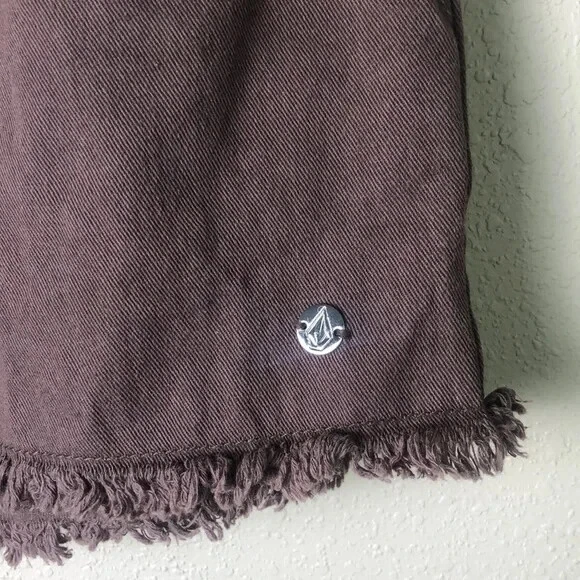 VOLCOM Women's Large Black Plum Strutin Stone Cotton Raw Hem Drawstring Shorts - Image 3 of 4