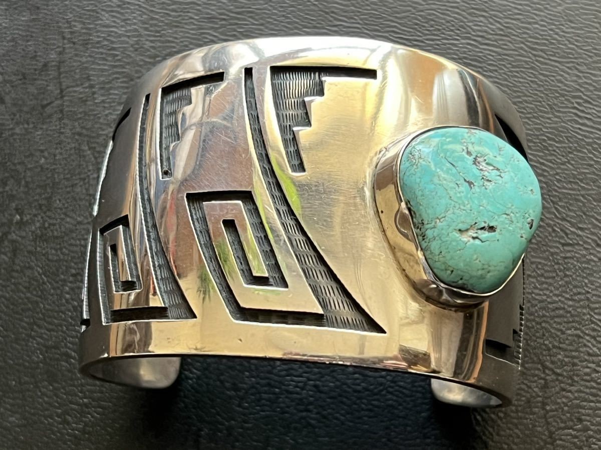 HOPI Lawrence Saufkie 1970's Turquoise Wide Bangle Hopi Navajo